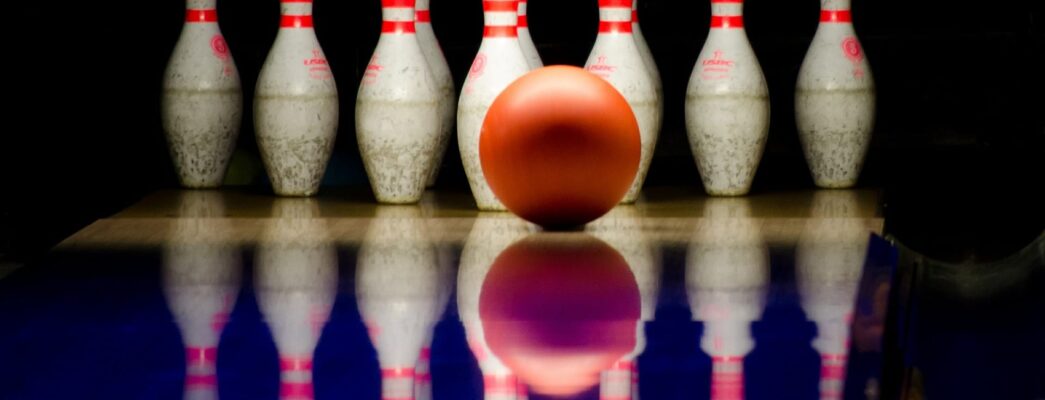 Bowling ball in front of pins
