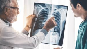 A pleural mesothelioma doctor reviews a patient's chest X-rays