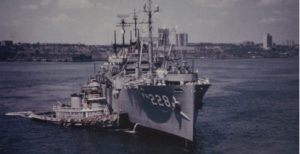 A U.S. Navy ship on the water
