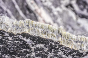 Close-up of an asbestos chrysotile fiber stone