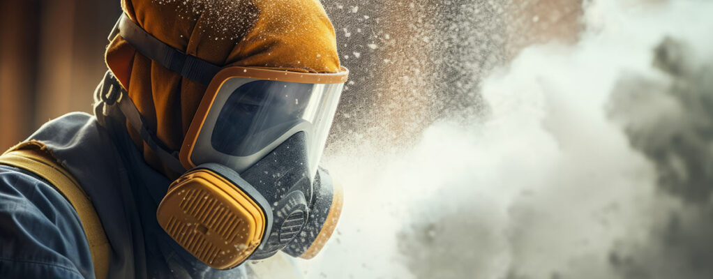 Person wearing protective gear around asbestos dust