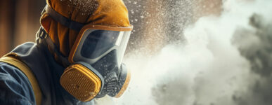 Person wearing protective gear around asbestos dust