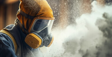 Person wearing protective gear around asbestos dust