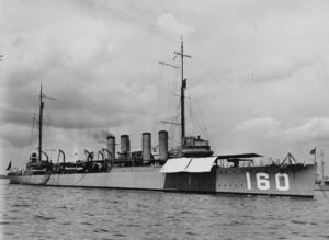 A black and white photo of the USS Herbert
