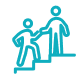 Icon of one person extending a hand to a person walking up the same set of stairs