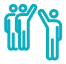 Icon of one person waving at another person