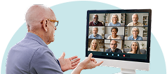 Older man on a virtual support group call