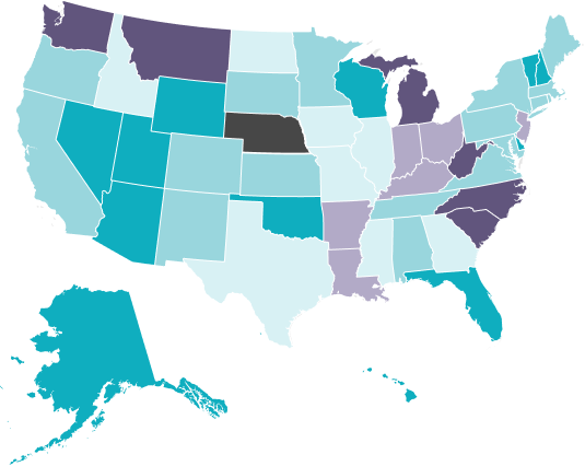 US map showing asbestos safety grade for each state