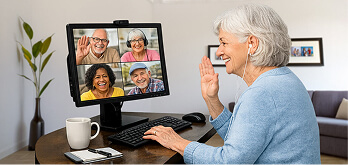 Female mesothelioma patient on a video support group call
