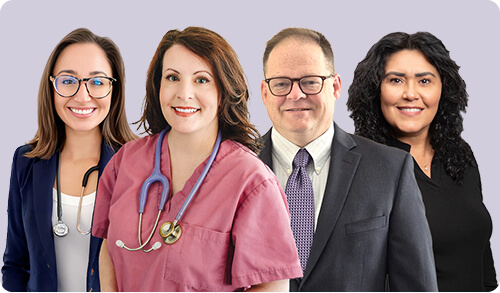 Group photo of Mesothelioma Hope's lead Patient Advocates: Jenna Tozzi RN, Liz Logan RN, VA-accredited attorney Jonathan N. Nelson, and senior mesothelioma paralegal Shara Fisher