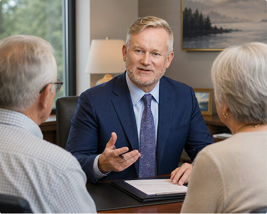 John Simmons speaking with two clients
