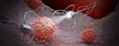 Two nanorobots attacking a cancer cell